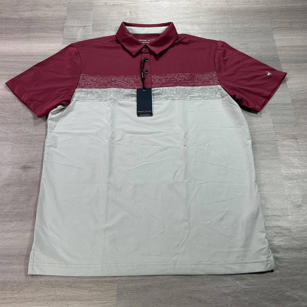 NEW‎ Michel Rouen Performance Polo Shirt Mens Medium Maroon Grey Golf MRPS019